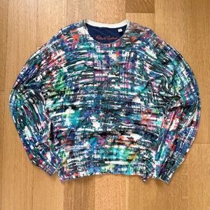 Robert Graham Color Dealer Abstract Print Crewneck Sweater in Cotton and Linen